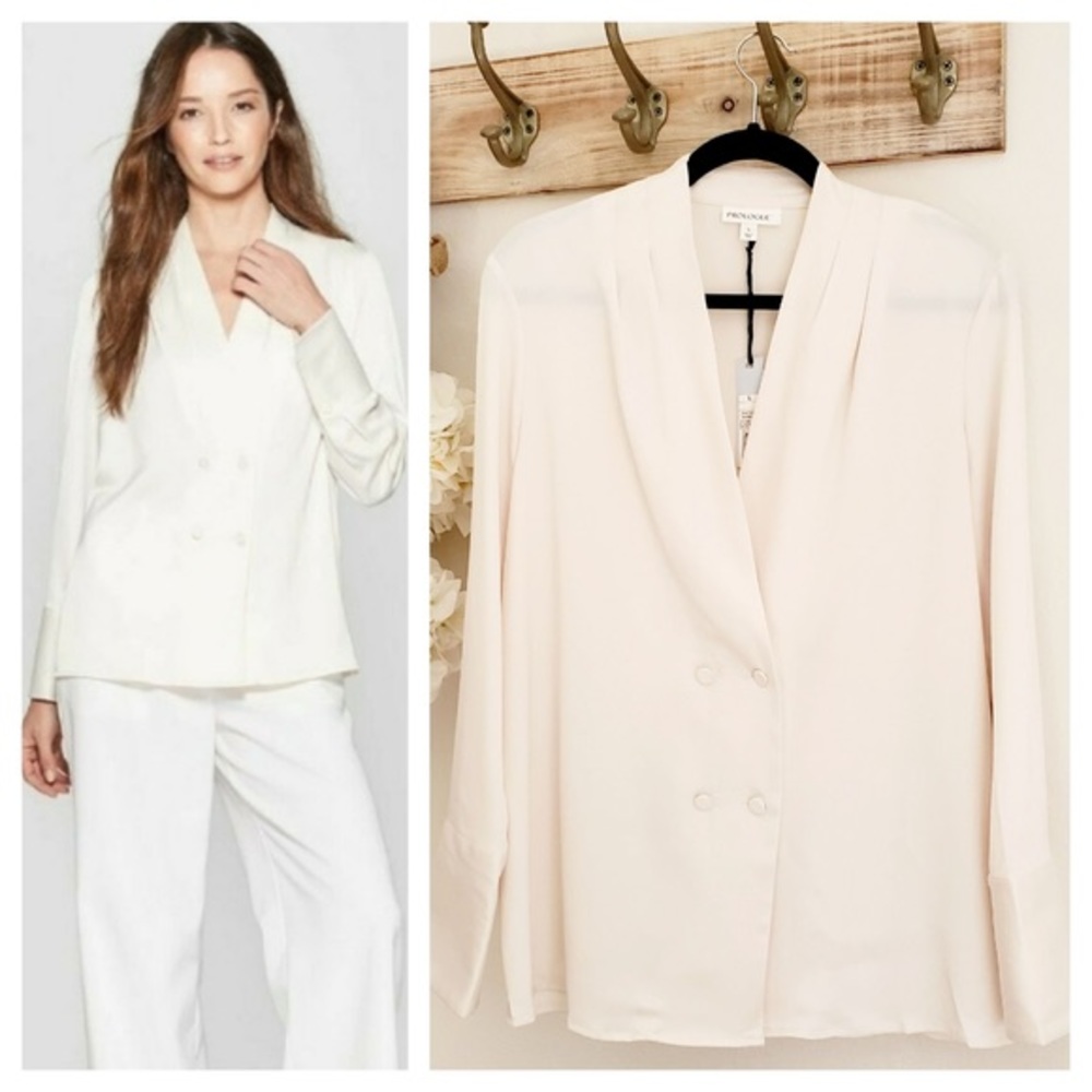 Long Sleeve Blouse V Neck Tuxedo Style
